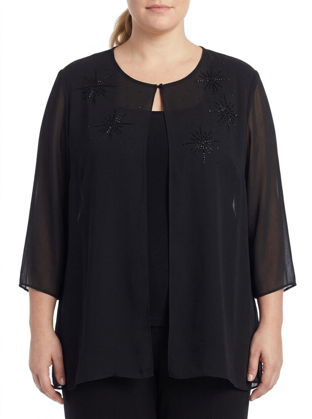Adrianna Papell Evening Beaded Sheer Layered Blouse Top Women Plus Size 3X
